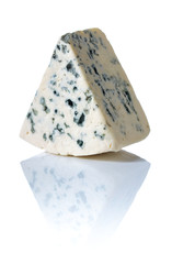 Soft blue cheese with mold isolated on white background.