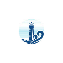 Lighthouse and wave logo