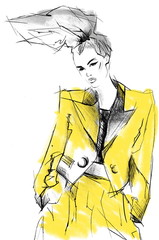 Fashion Illustration of Standing Girl