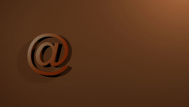 At sign on orange background. @ 3D render text colorful isolated headline illustration. icon tag Symbol, Email Address, Internet Communication, facebook, instagram, twitter, gmail, yahoo..