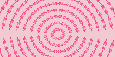 Pink background Vector design of flowers as radial curves, spread like tunnels