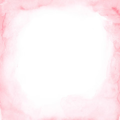 Pink watercolor frame Square invitation design Paint borders Soft brush strokes Abstract background