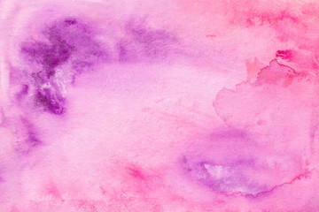 Purple pink watercolor background Abstract paint texture with stains and washes Brush strokes design