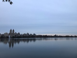 central park reservoir night dawn skyline