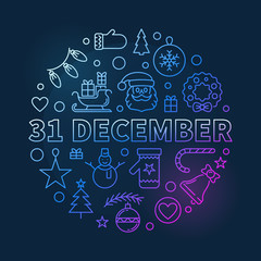 31 December vector concept outline colored illustration on dark background