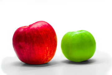 Two apples red and green with shadow Isolated