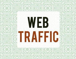 Writing note showing Web Traffic. Business concept for the amount of data sent and received by visitors to a website Endless Geometric Outline Tiles Pattern in Line against Blue Background