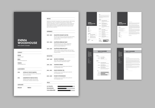 Resume Layout with Gray Sidebar and Header Elements