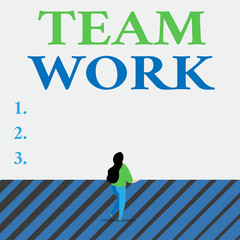 Writing note showing Team Work. Business concept for Combined action of a group Workgroup cooperation collaboration Lengthy hairstyle woman stand with one leg lifted in back view position
