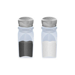 Salt And Pepper Spices Shaker on white background, glass shaker in realistic style, food seasoning, vector eps 10 format