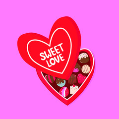 Vector graphics. Adorable, cute illustration of candies box. Valentine's Day gift box. 