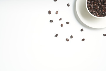 coffee bean in cup top view center frame with white background