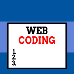 Conceptual hand writing showing Web Coding. Concept meaning work involved in developing a web site for the Internet Close up view big blank rectangle abstract geometrical background