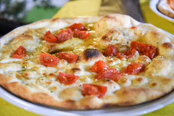 Eating Pizza at Night in the restaurant