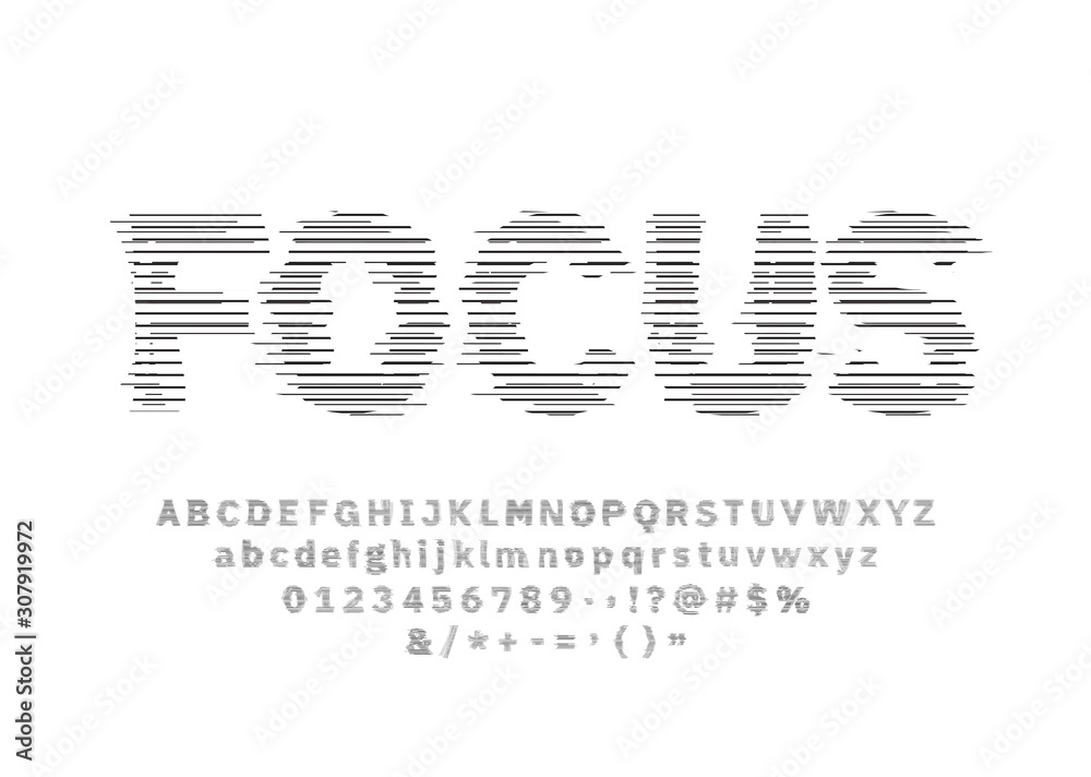 Fototapete glitch line font set. letters and numbers. vector glitch alphabet illustration on white background