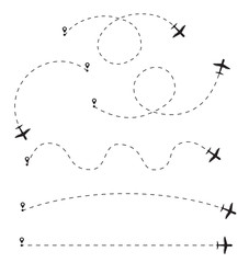 Airplane routes set. Plane paths. Vector illustration