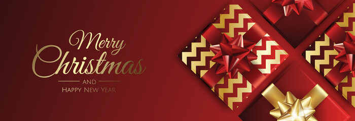 Christmas background with gifts. Merry Christmas card vector Illustration.