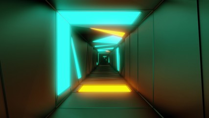 highly abstract design tunnel corridor with glowing light patterns 3d illustration wallpaper background