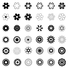 Set of different floral black patterns on a white background. Vector image.