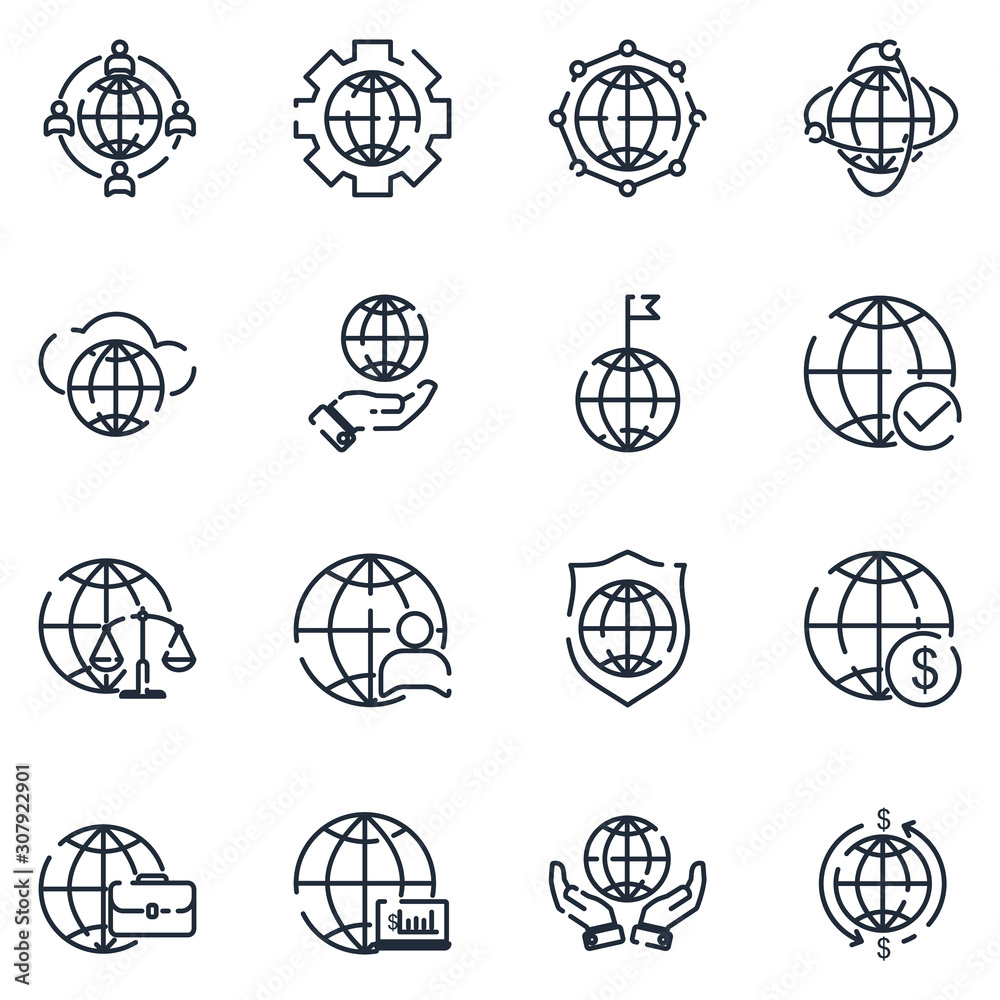 Fototapete global business set icon template color editable. global business pack symbol vector sign isolated o