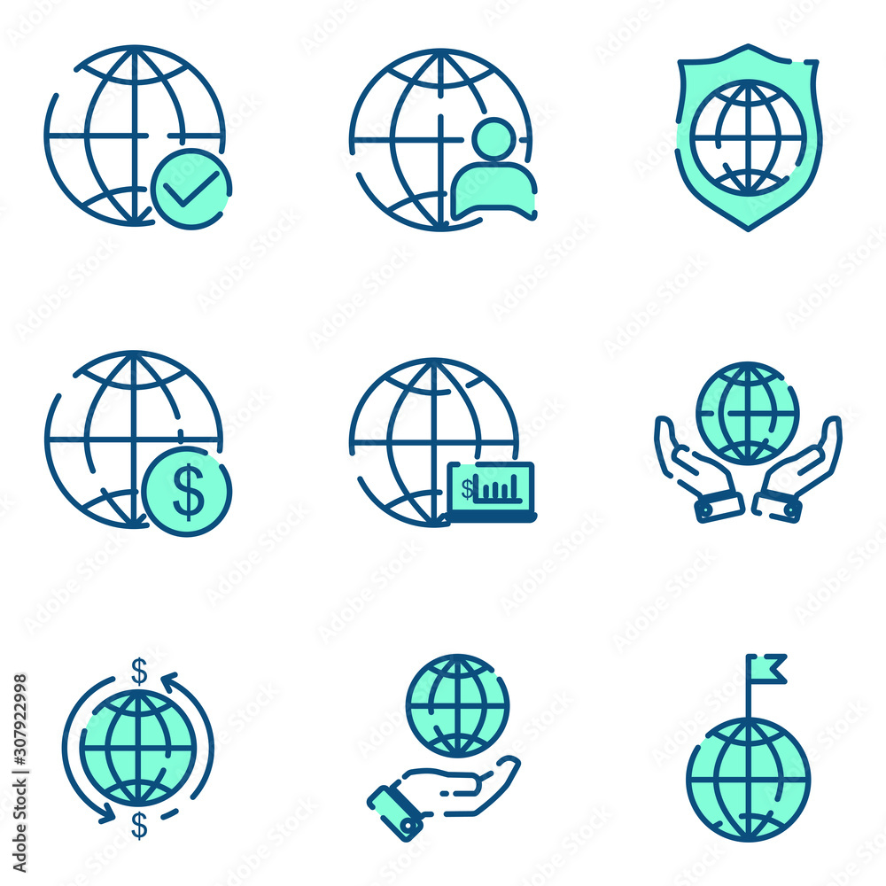 Fototapete global business set icon template color editable. global business pack symbol vector sign isolated o