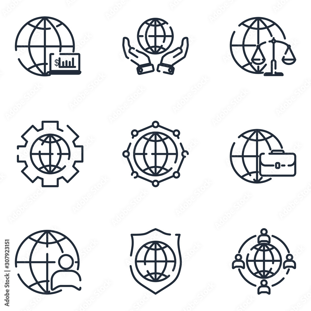 Fototapete global business set icon template color editable. global business pack symbol vector sign isolated o