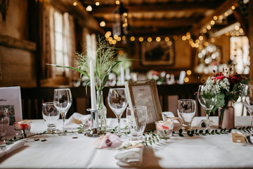 Table arrangements at a wedding location