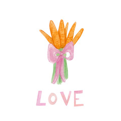  Watercolor illustration to St. Valentine's Day. Bouquet of carrots. Love