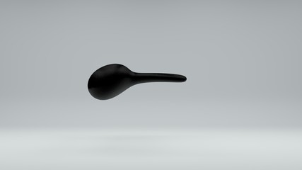3D illustration of a drop of oil incomprehensible, irregular shape, black. The drop curves in space on a white background. 3D rendering of an amorphous body, abstraction. The idea of refining