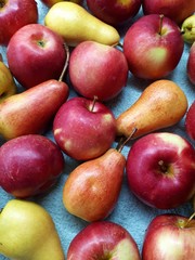 close-up of apples and pears