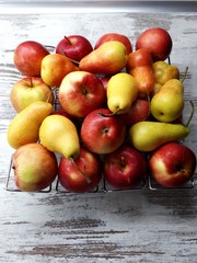 close-up of apples and pears