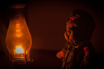 Oil lamp and ceramic bear.