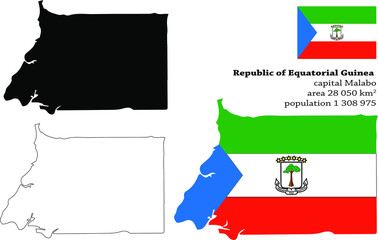 Republic of Equatorial Guinea  vector map, flag, borders, mask , capital, area and population infographic