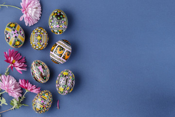 Easter eggs decorated with wax resist technique - obrazy, fototapety, plakaty
