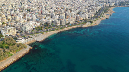 Aerial drone photo of Floisvos or Flisvos a seaside famous area of South Athens riviera, Attica, Greece