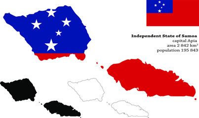  Independent State of Samoa  vector map, flag, borders, mask , capital, area and population infographic