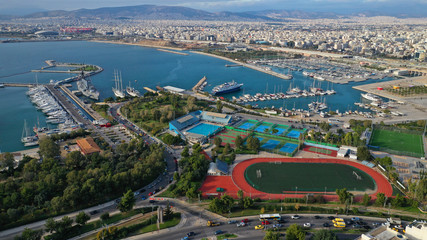 Aerial drone photo of famous port and Marina of Faliro or Phaleron in South Athens riviera, Attica, Greece