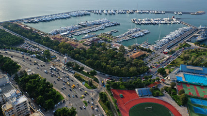 Aerial drone photo of famous port and Marina of Faliro or Phaleron in South Athens riviera, Attica,...