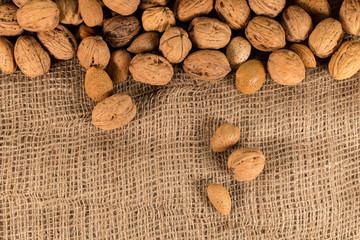 set of nuts isolated on fabric background