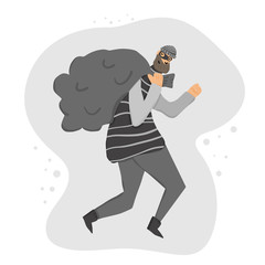 Thief with bag. Vector hand drawn bandit isolated.