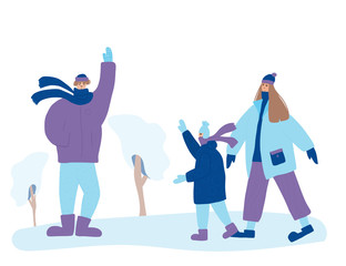 Winter people dressed in warm outdoor clothes.