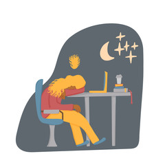 Tired person sitting and sleeping. Vector design.