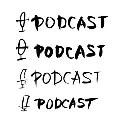 Podcast text. Logo emblem. Vector color design.