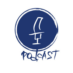 Podcast text. Logo emblem. Vector color design.