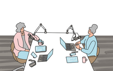 Podcast show studio concept. Vector simple design.