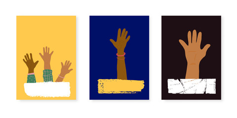 Fototapeta premium Poster blank with hand. Vector color banner.