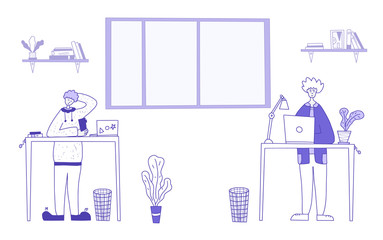 Business people work at a table. Vector concept.