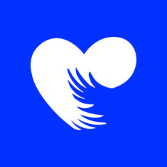 Fototapeta na wymiar Arms around the heart. Flat character on blue background.