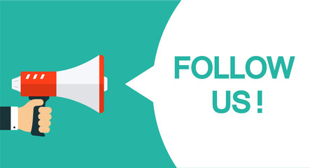 Follow up banner with loudspeaker. Vector illustration