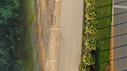 Aerial drone photo of famous seaside go kart track in Agios Kosmas area, South Athens riviera, Attica, Greece